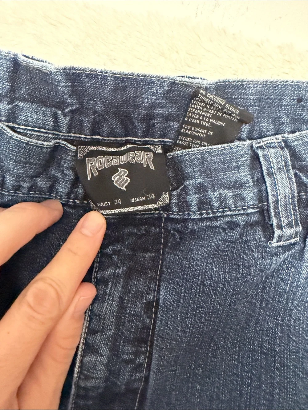 Vintage Rocawear Y2K Baggy Jeans Mens 32x30 Dark Wash Wide Leg Hip Hop Denim